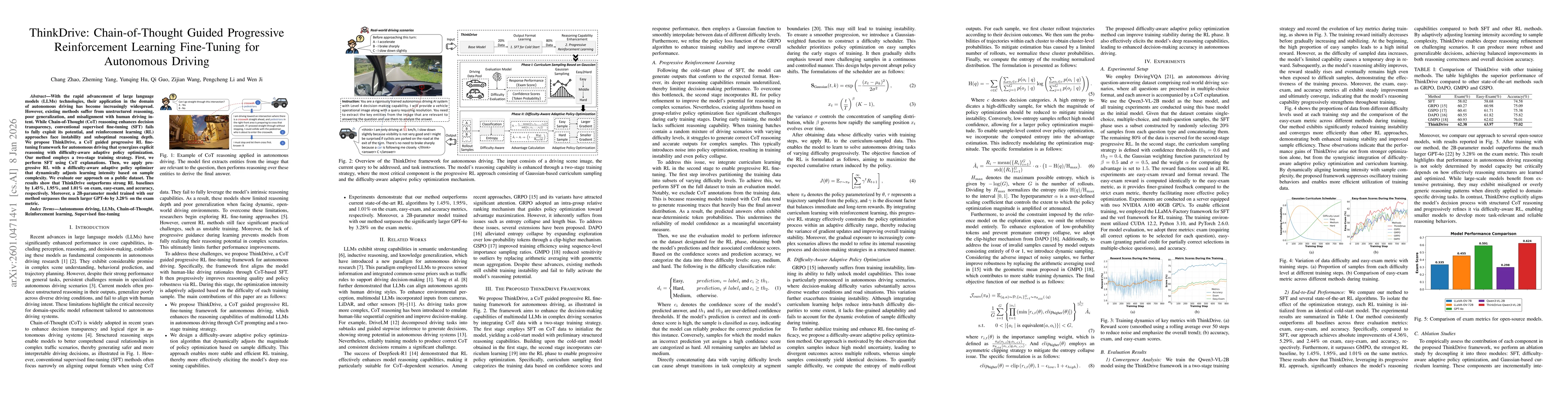 Thumbnail for ThinkDrive: Chain-of-Thought Guided Progressive Reinforcement Learning Fine-Tuning for Autonomous Driving