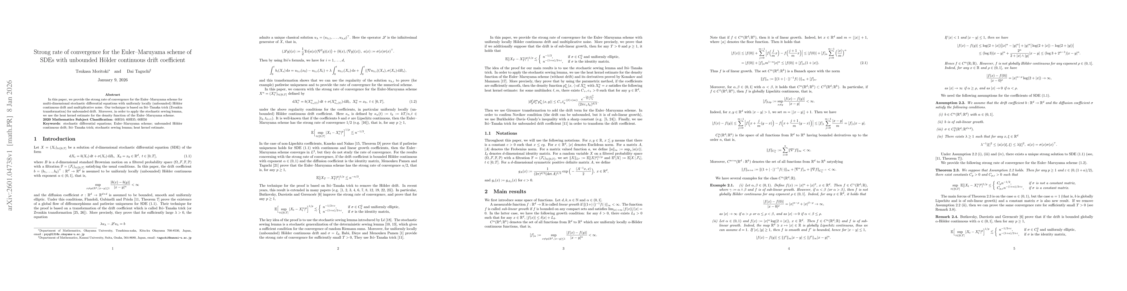 Thumbnail for Strong rate of convergence for the Euler--Maruyama scheme of SDEs with unbounded Hölder continuous drift coefficient