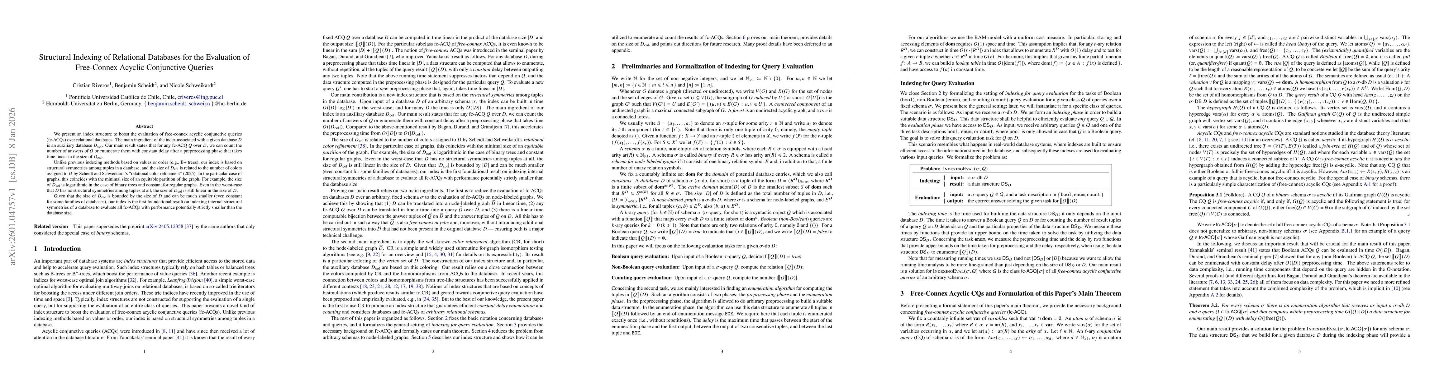 Thumbnail for Structural Indexing of Relational Databases for the Evaluation of Free-Connex Acyclic Conjunctive Queries