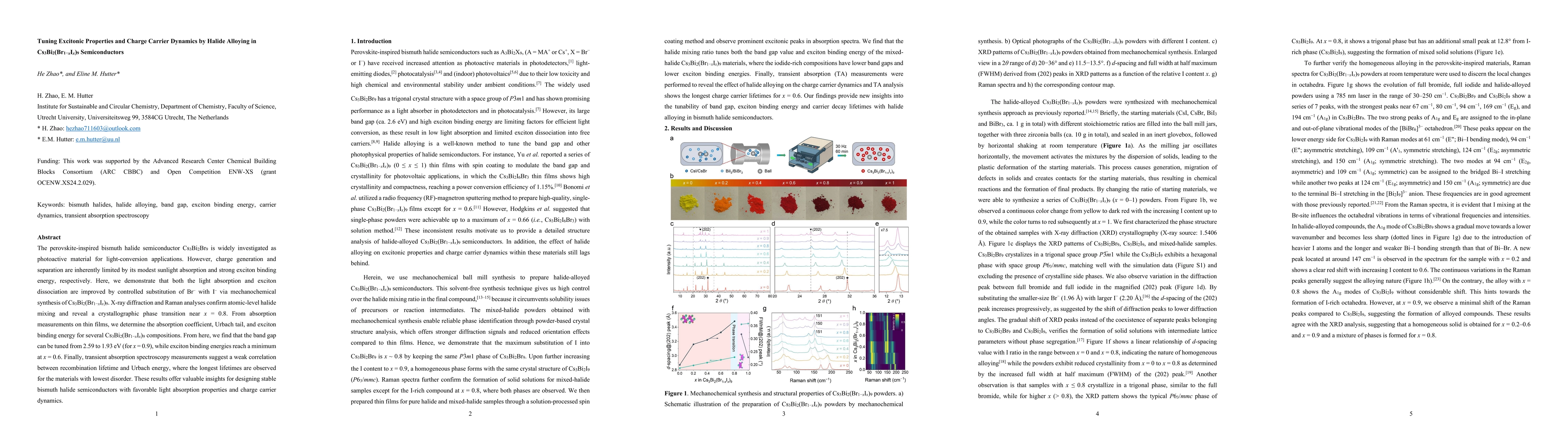 Thumbnail for Tuning Excitonic Properties and Charge Carrier Dynamics by Halide Alloying in Cs3Bi2(Br1-xIx)9 semiconductors