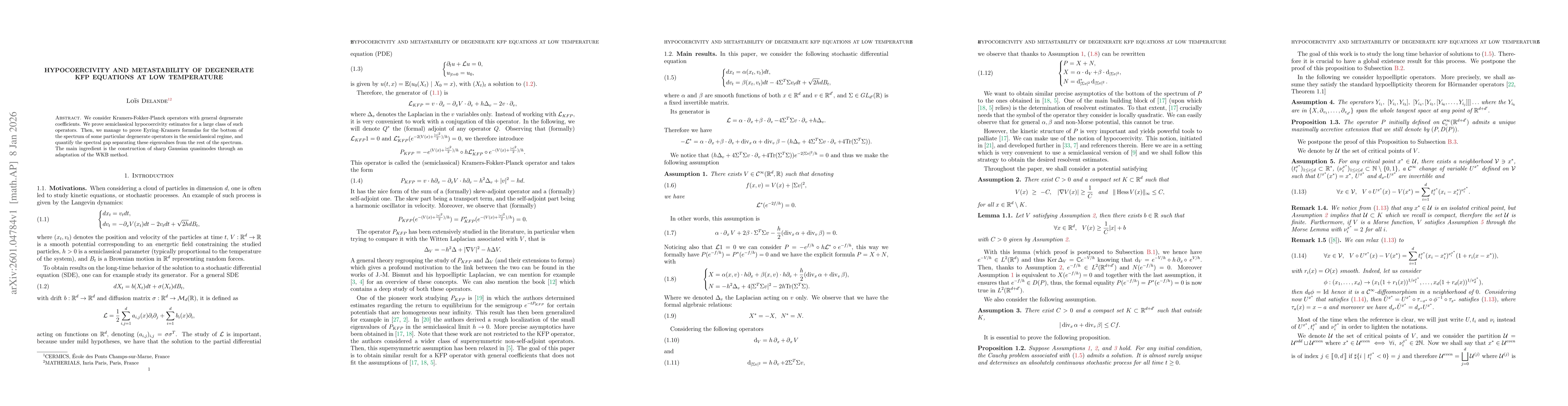 Thumbnail for Hypocoercivity and metastability of degenerate KFP equations at low temperature