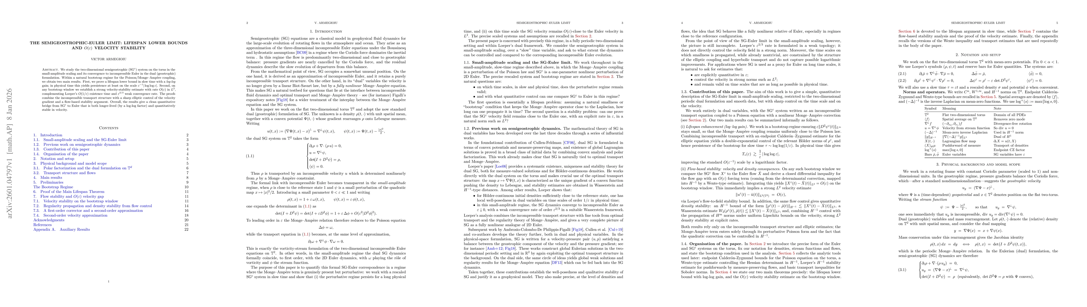 Thumbnail for The Semigeostrophic-Euler Limit: Lifespan Lower Bounds and $O(\varepsilon)$ Velocity Stability
