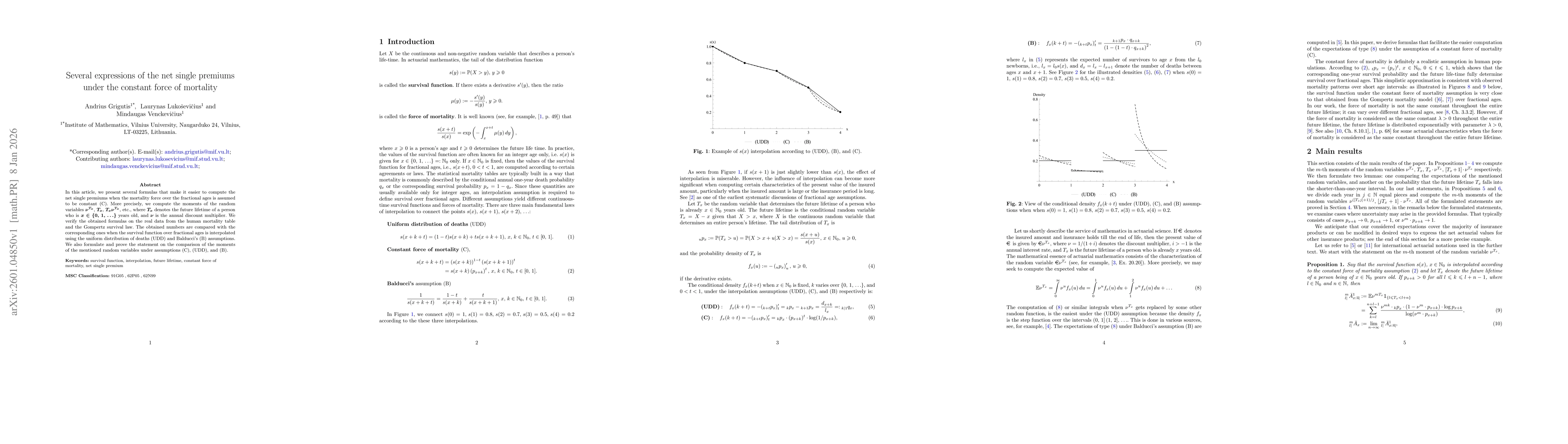Thumbnail for Several expressions of the net single premiums under the constant force of mortality