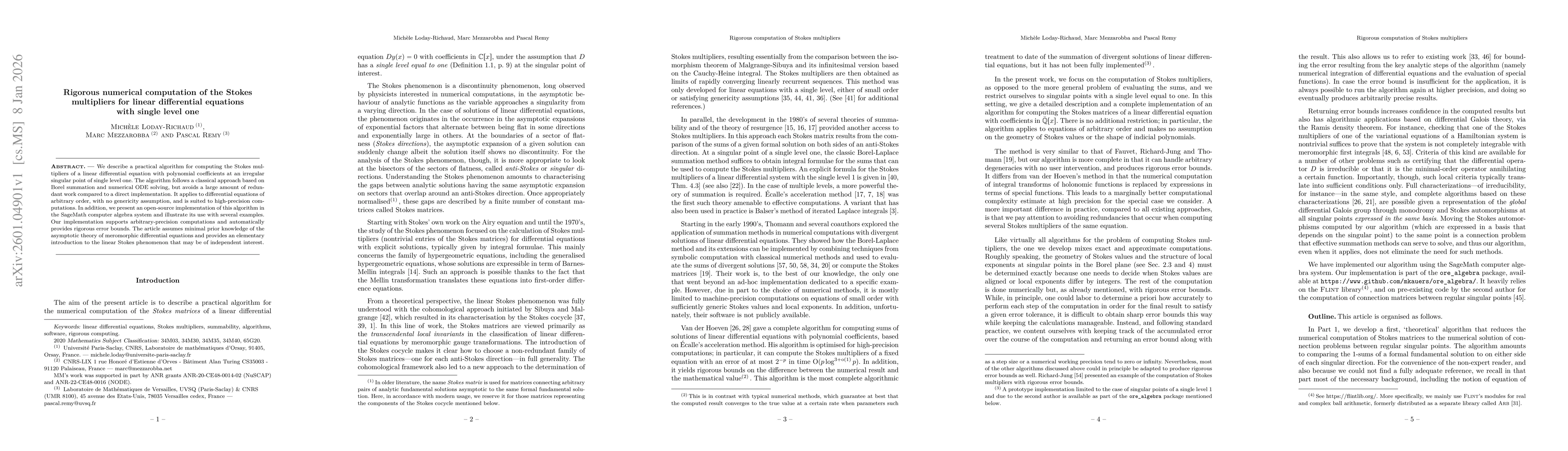 Thumbnail for Rigorous numerical computation of the Stokes multipliers for linear differential equations with single level one