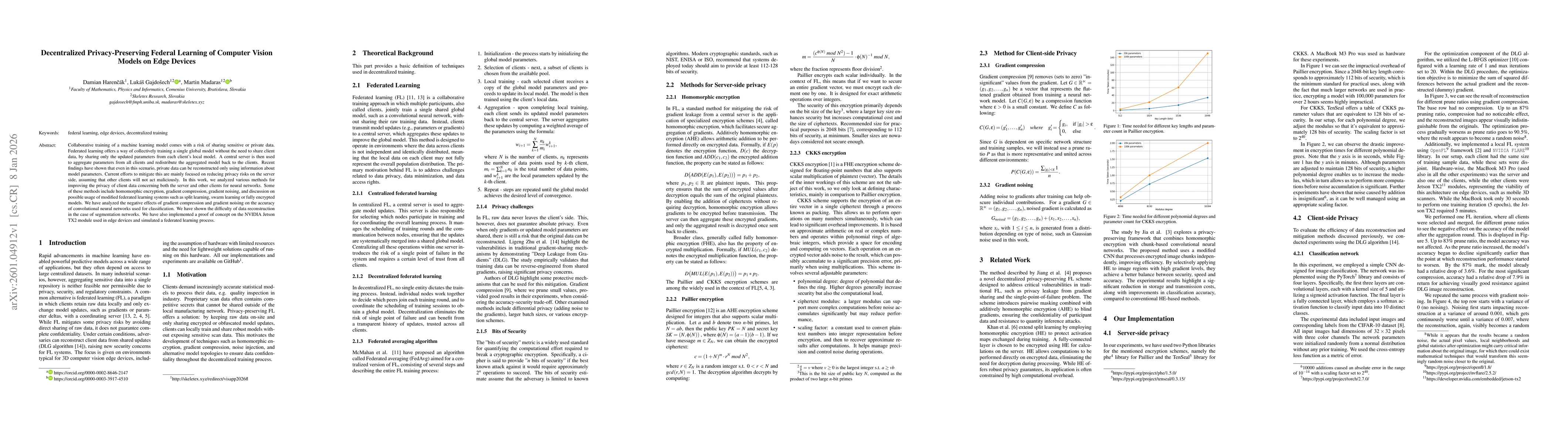 Thumbnail for Decentralized Privacy-Preserving Federal Learning of Computer Vision Models on Edge Devices