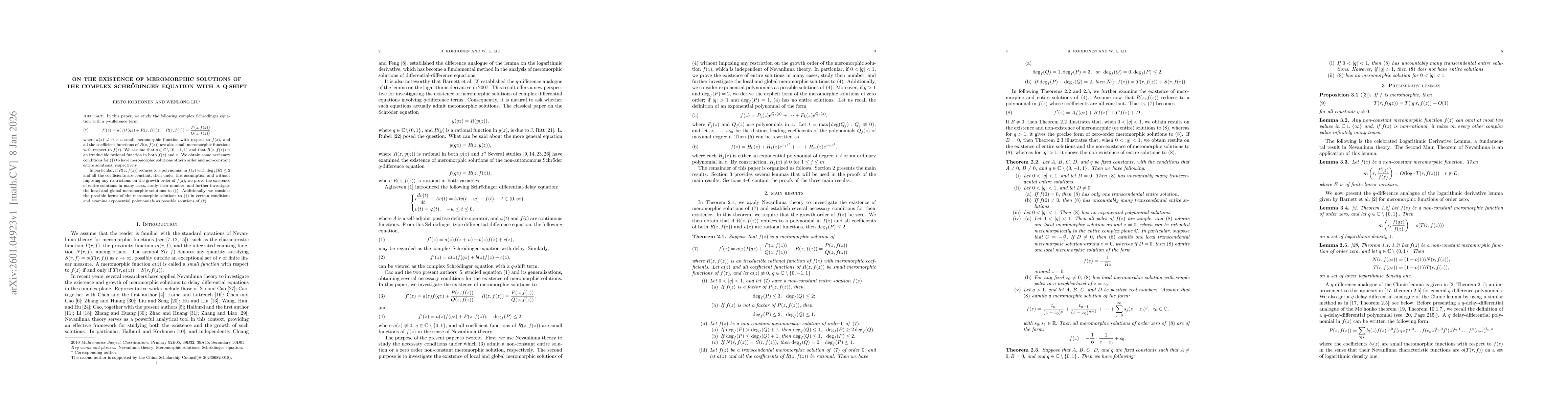 Thumbnail for On the existence of meromorphic solutions of the complex Schrödinger equation with a q-shift