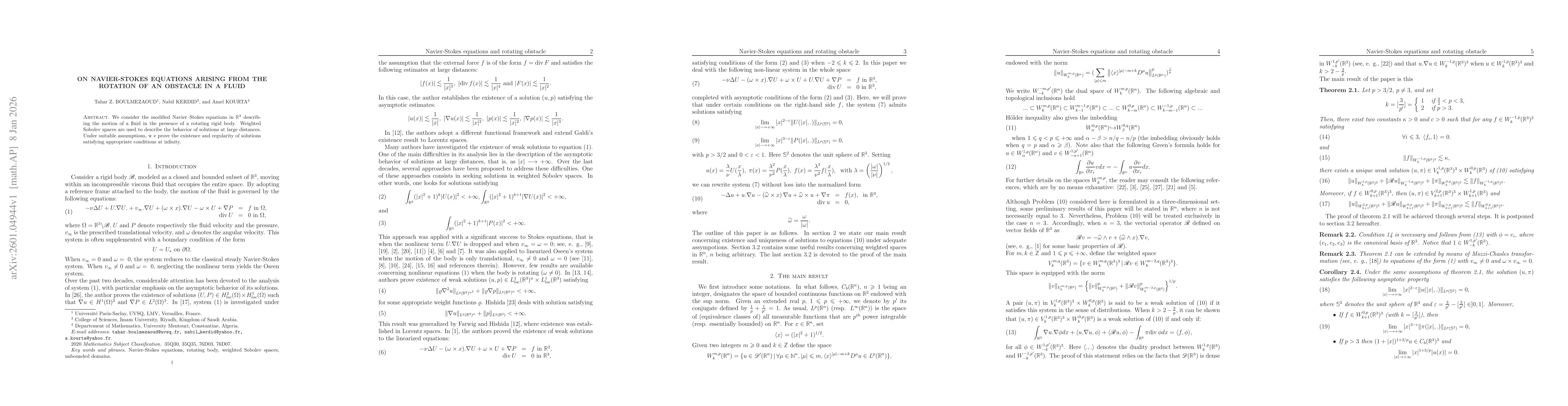 Thumbnail for On Navier-Stokes equations arising from the rotation of an obstacle in a fluid