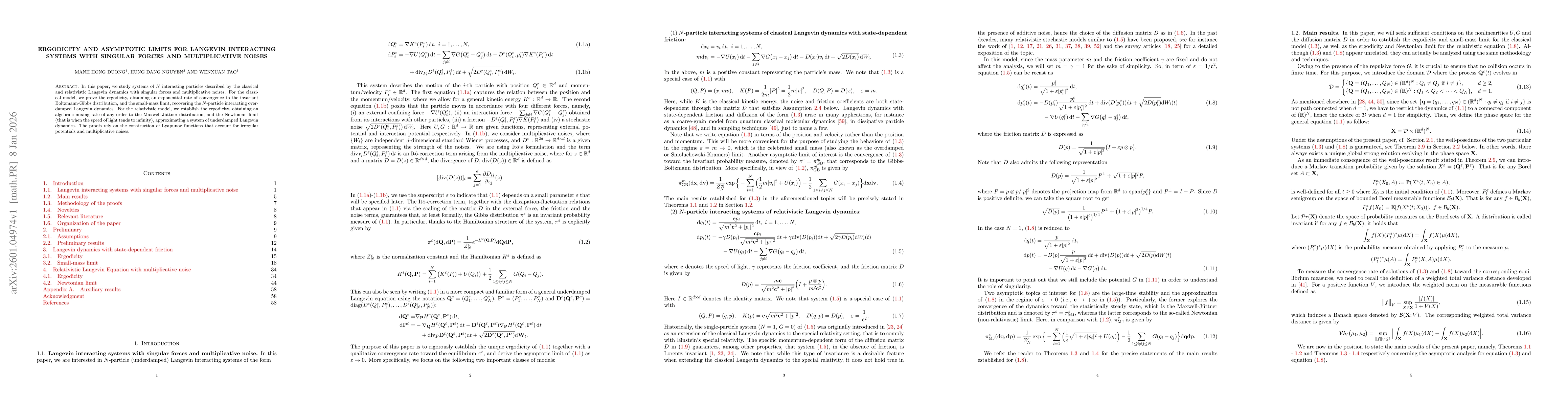 Thumbnail for Ergodicity and asymptotic limits for Langevin interacting systems with singular forces and multiplicative noises