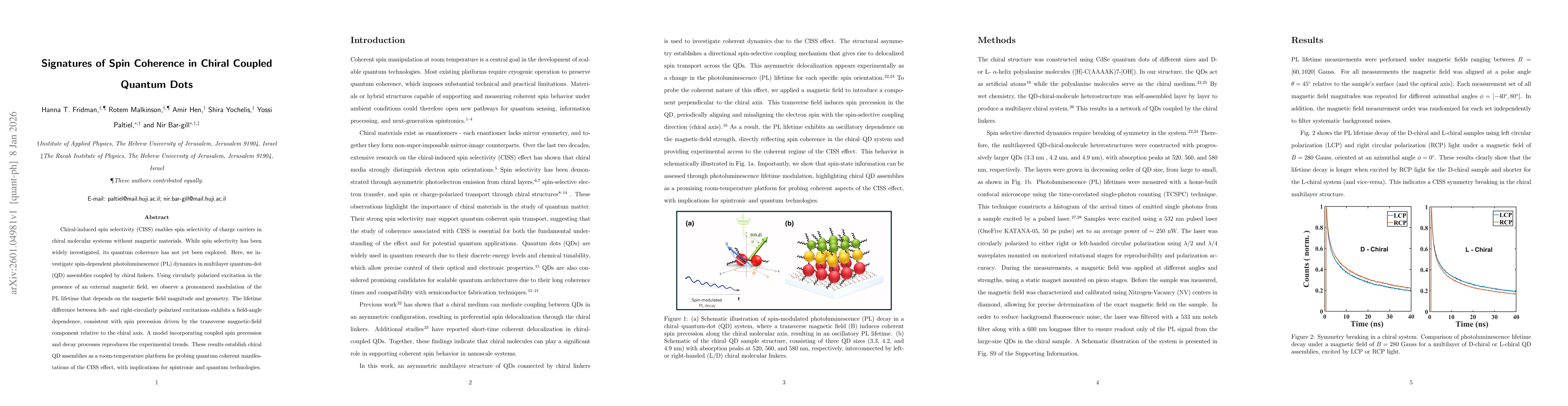 Thumbnail for Signatures of Spin Coherence in Chiral Coupled Quantum Dots