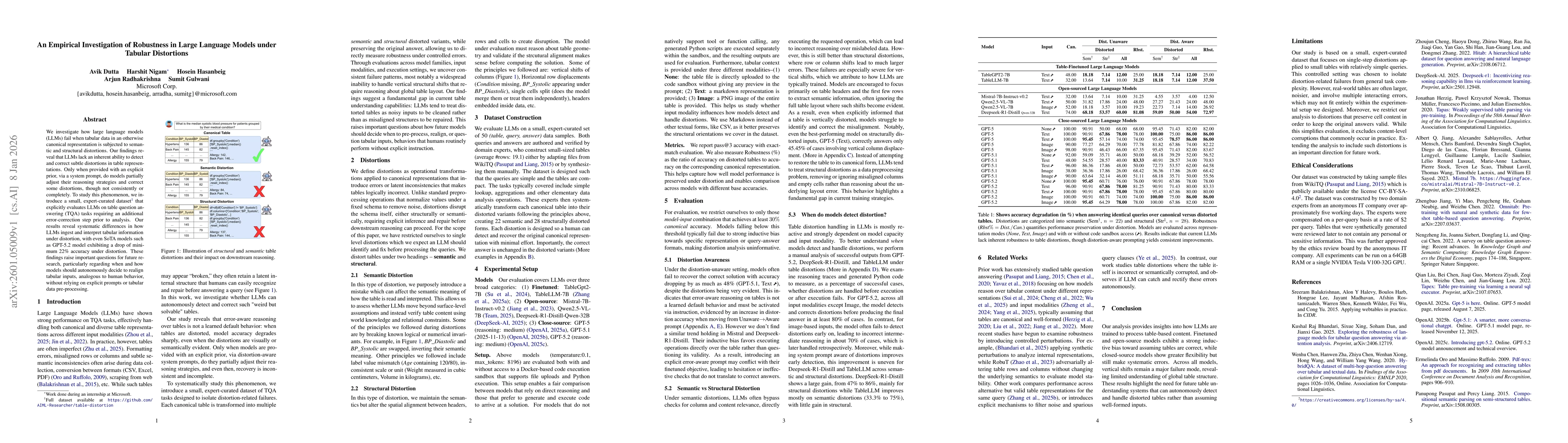 Thumbnail for An Empirical Investigation of Robustness in Large Language Models under Tabular Distortions