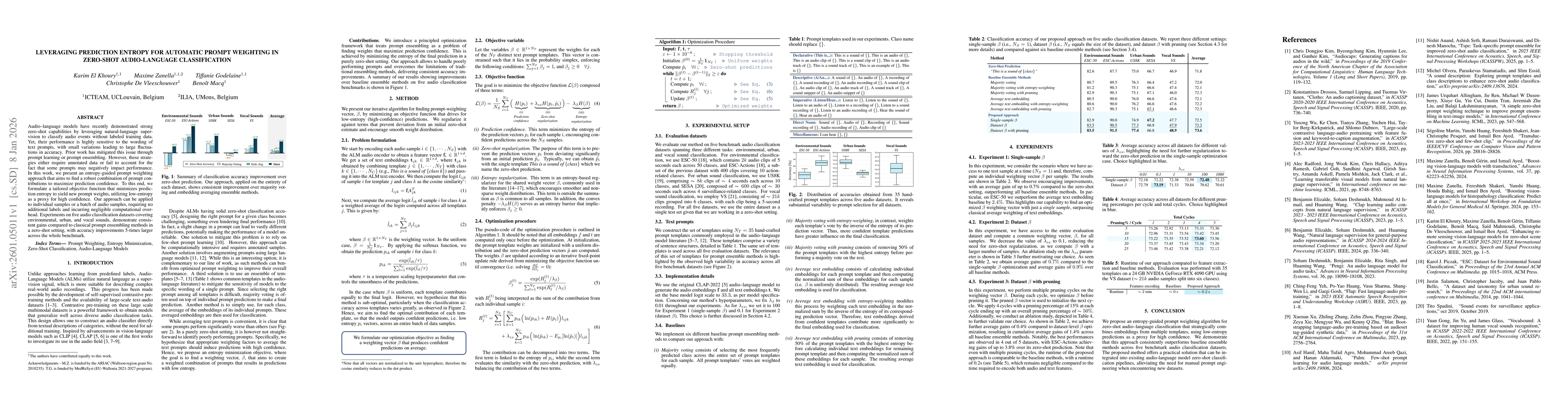 Thumbnail for Leveraging Prediction Entropy for Automatic Prompt Weighting in Zero-Shot Audio-Language Classification