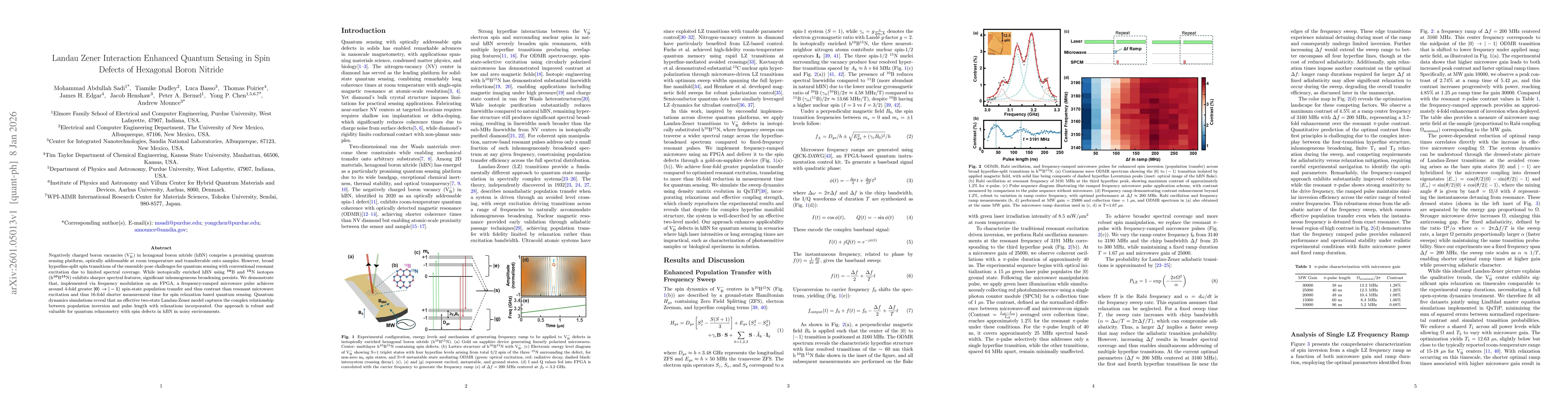 Thumbnail for Landau Zener Interaction Enhanced Quantum Sensing in Spin Defects of Hexagonal Boron Nitride
