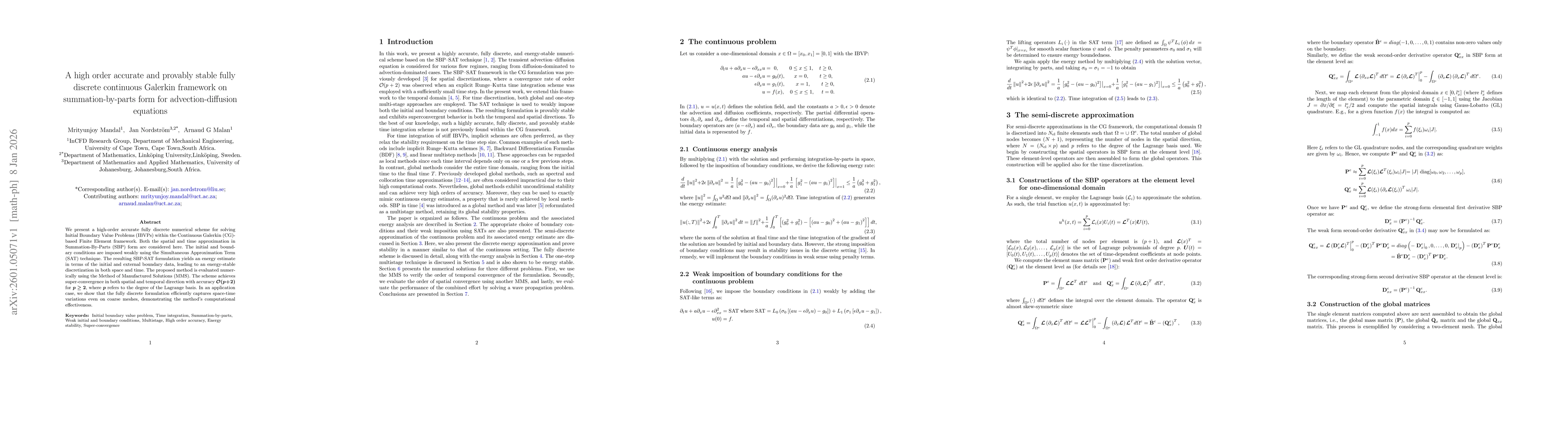 Thumbnail for A high order accurate and provably stable fully discrete continuous Galerkin framework on summation-by-parts form for advection-diffusion equations