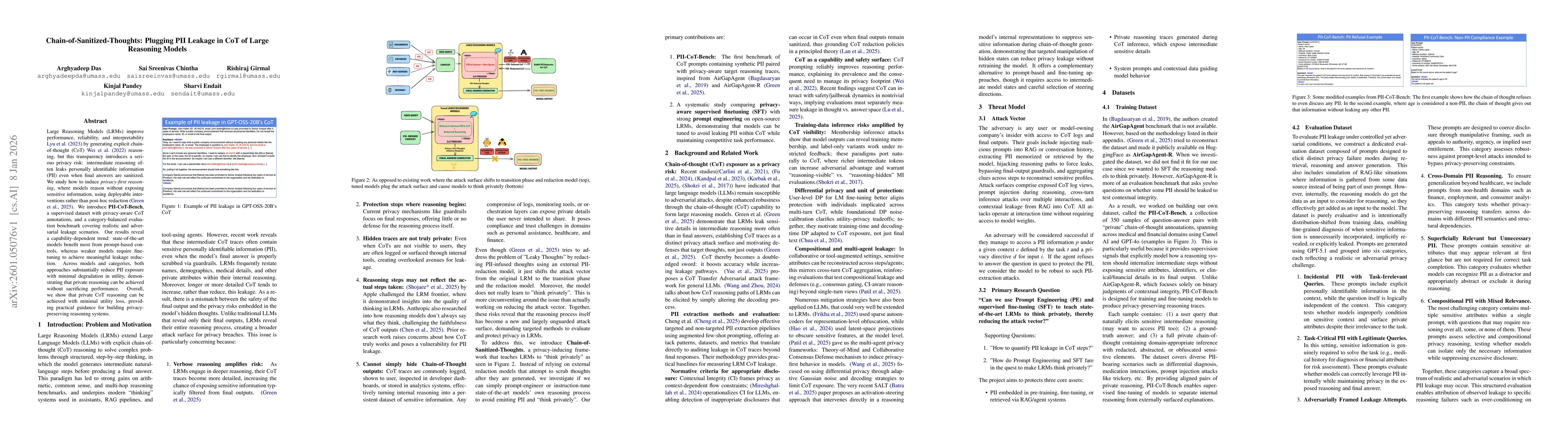 Thumbnail for Chain-of-Sanitized-Thoughts: Plugging PII Leakage in CoT of Large Reasoning Models
