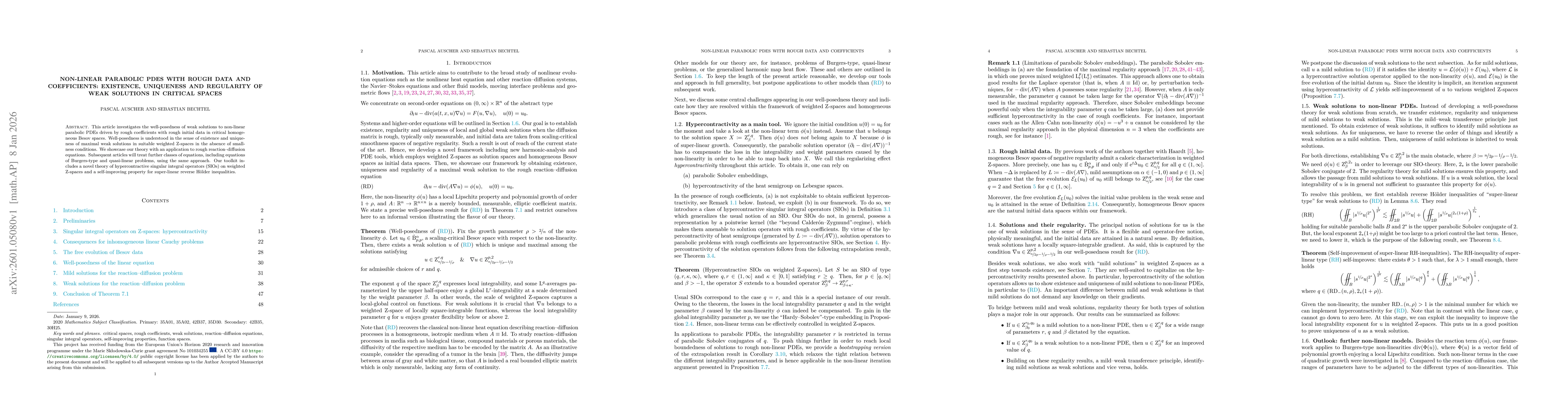 Thumbnail for Non-linear parabolic PDEs with rough data and coefficients: existence, uniqueness and regularity of weak solutions in critical spaces