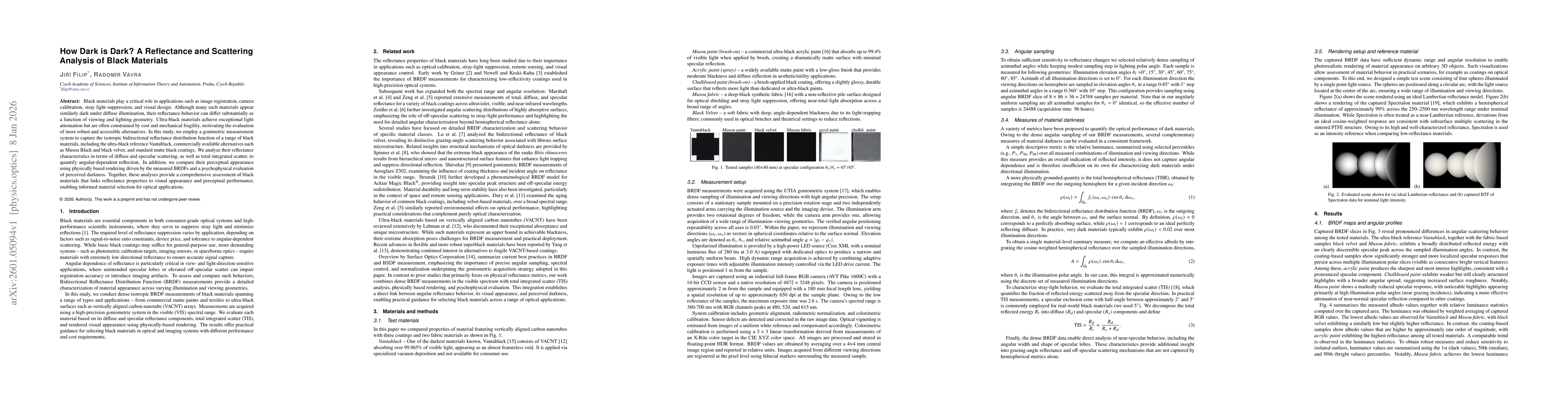 Thumbnail for How Dark is Dark? A Reflectance and Scattering Analysis of Black Materials