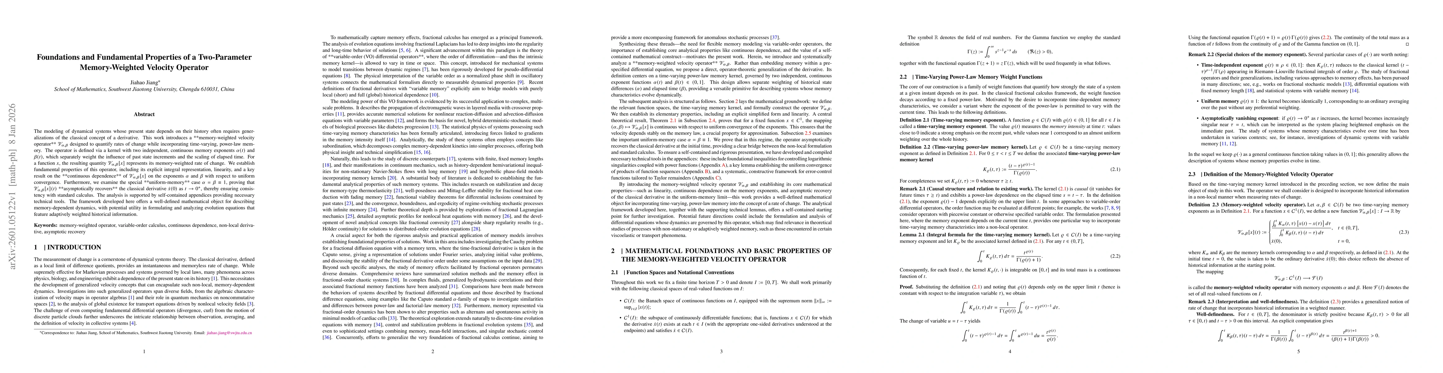 Thumbnail for Foundations and Fundamental Properties of a Two-Parameter Memory-Weighted Velocity Operator