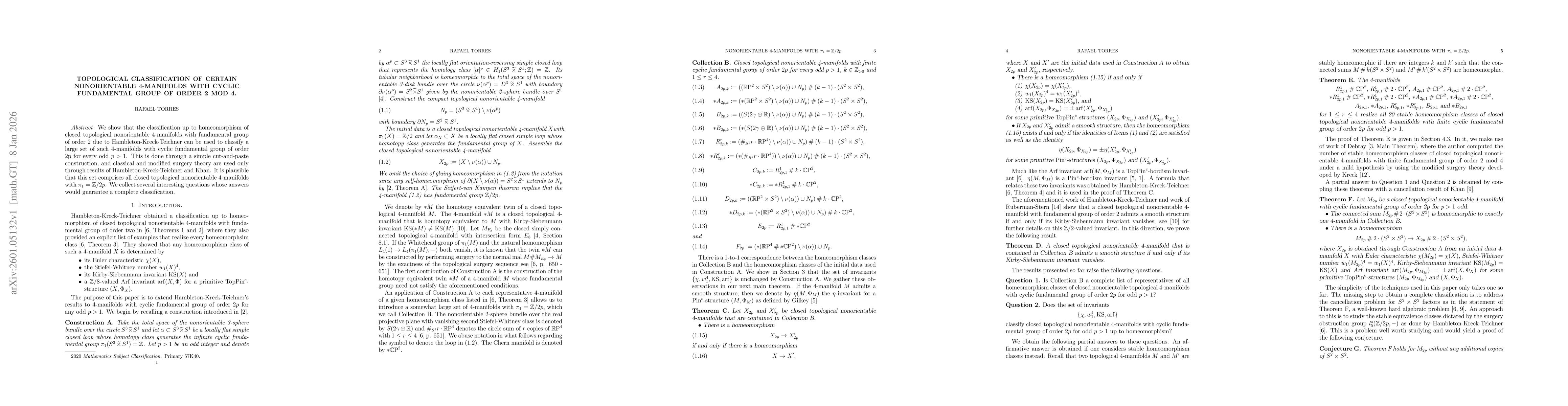 Thumbnail for Topological classification of certain nonorientable 4-manifolds with cyclic fundamental group of order 2 mod 4