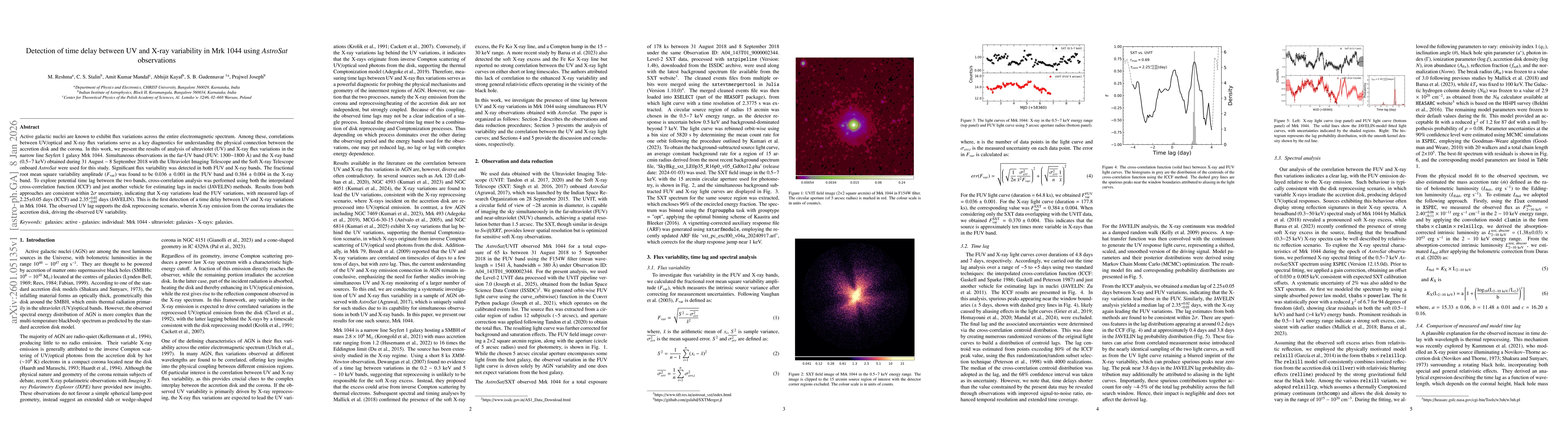 Thumbnail for Detection of time delay between UV and X-ray variability in Mrk 1044 using AstroSat observations