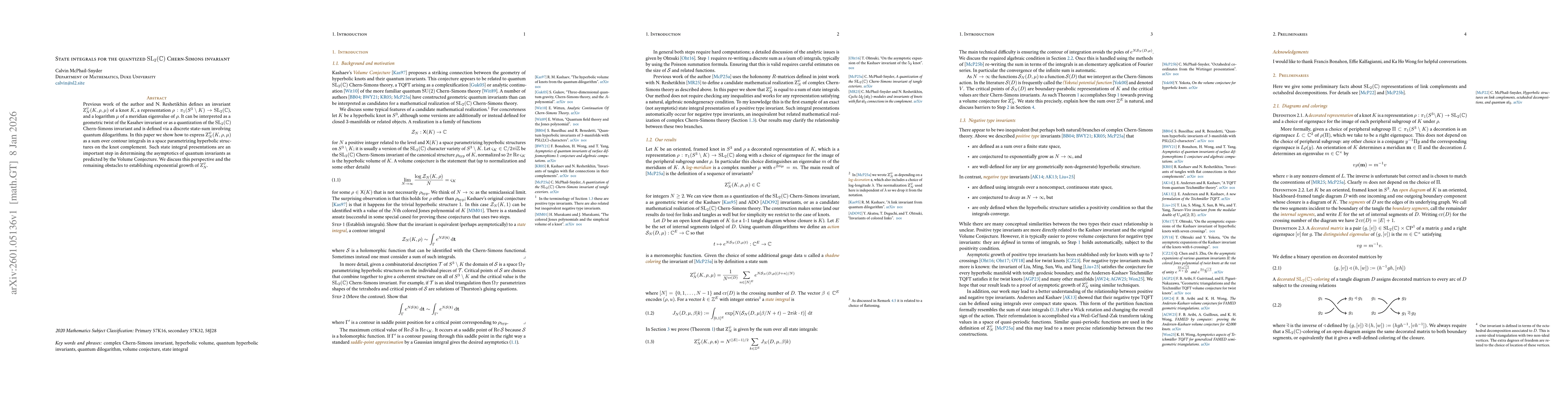 Thumbnail for State integrals for the quantized $\operatorname{SL}_2(\mathbb{C})$ Chern-Simons invariant