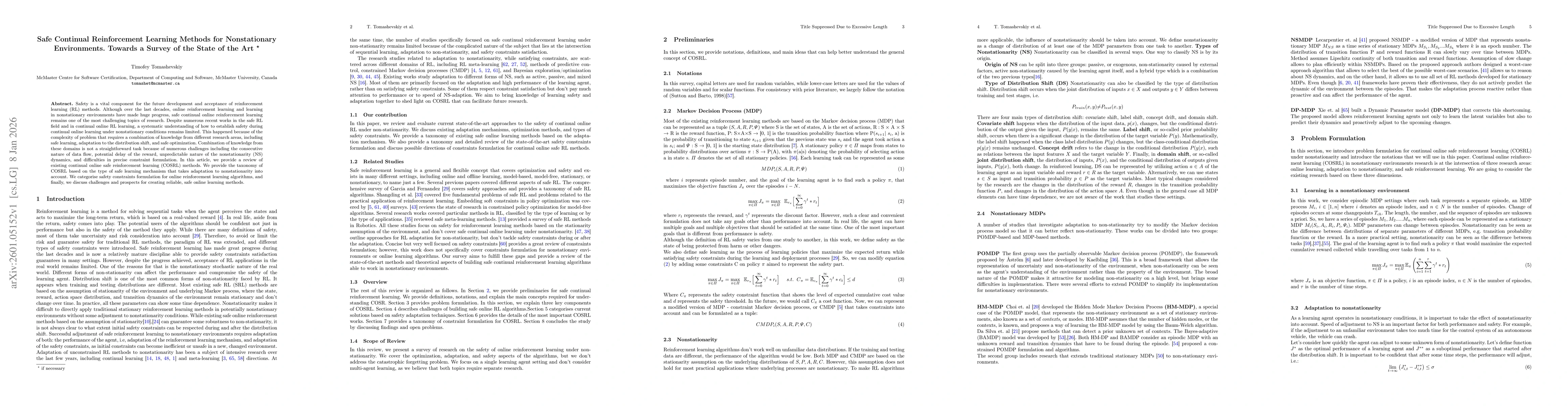 Thumbnail for Safe Continual Reinforcement Learning Methods for Nonstationary Environments. Towards a Survey of the State of the Art