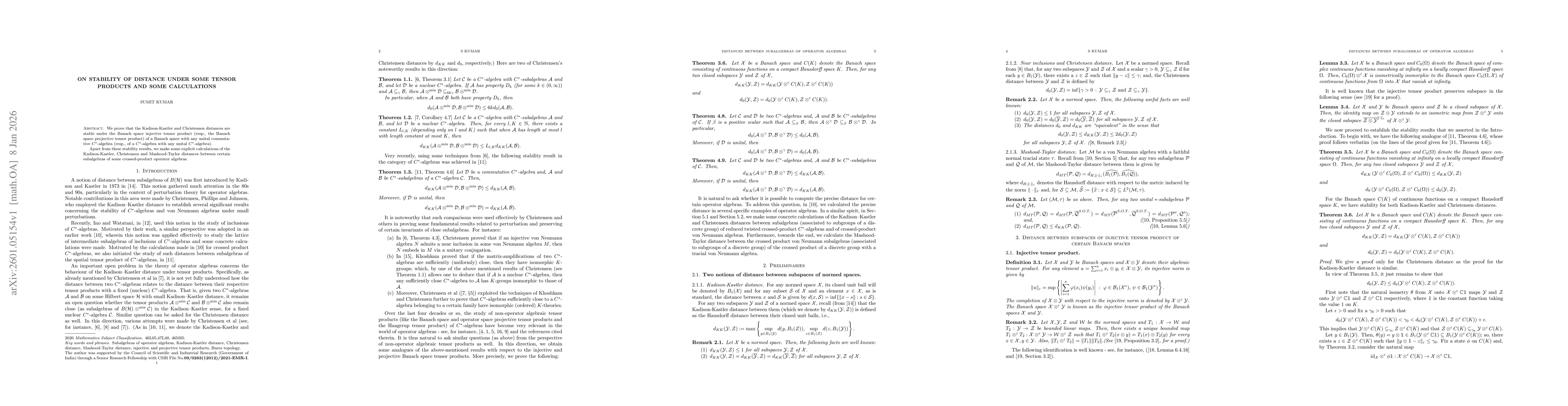 Thumbnail for On stability of distance under some tensor products and some calculations
