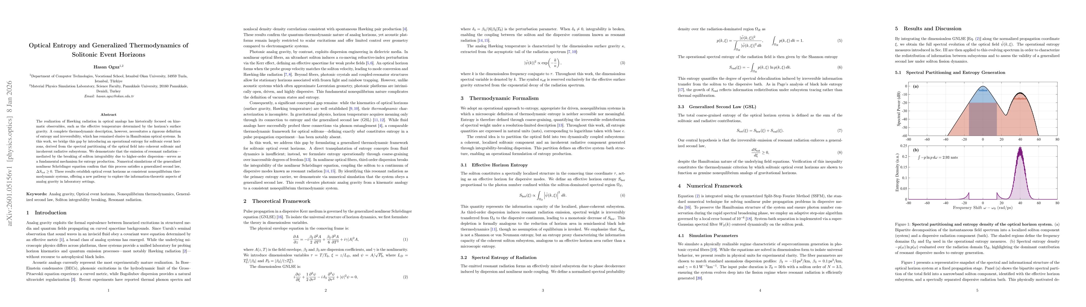 Thumbnail for Optical Entropy and Generalized Thermodynamics of Solitonic Event Horizons