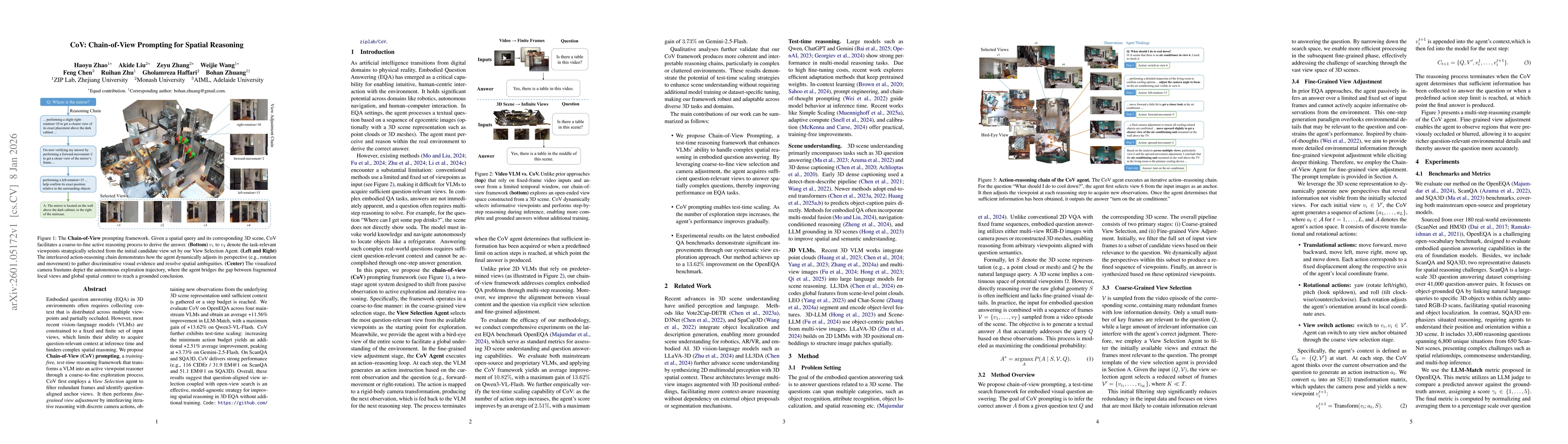Thumbnail for CoV: Chain-of-View Prompting for Spatial Reasoning