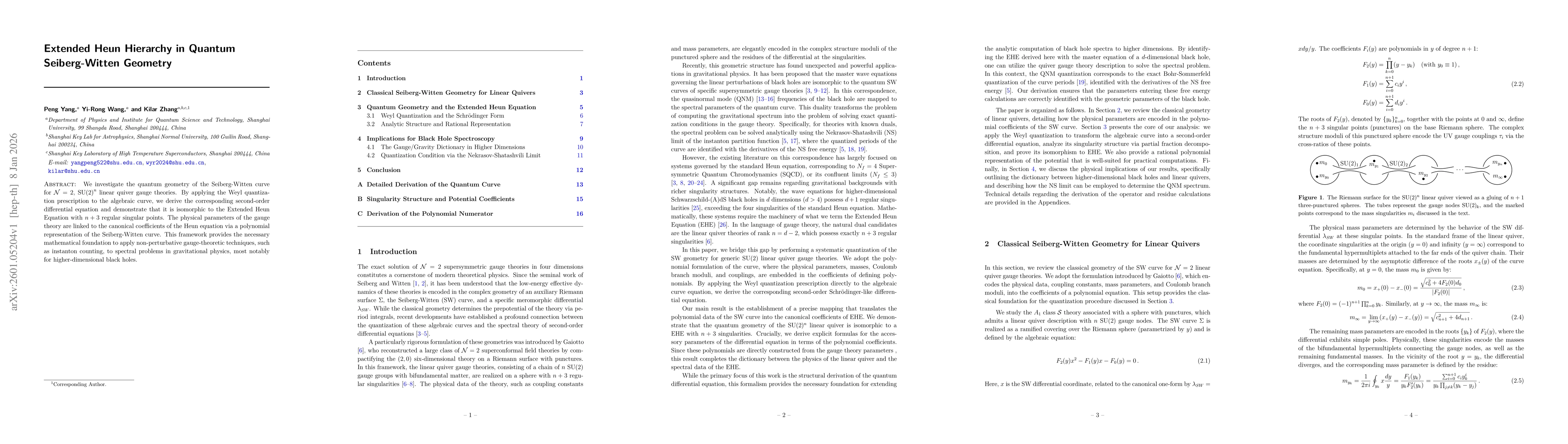 Thumbnail for Extended Heun Hierarchy in Quantum Seiberg-Witten Geometry