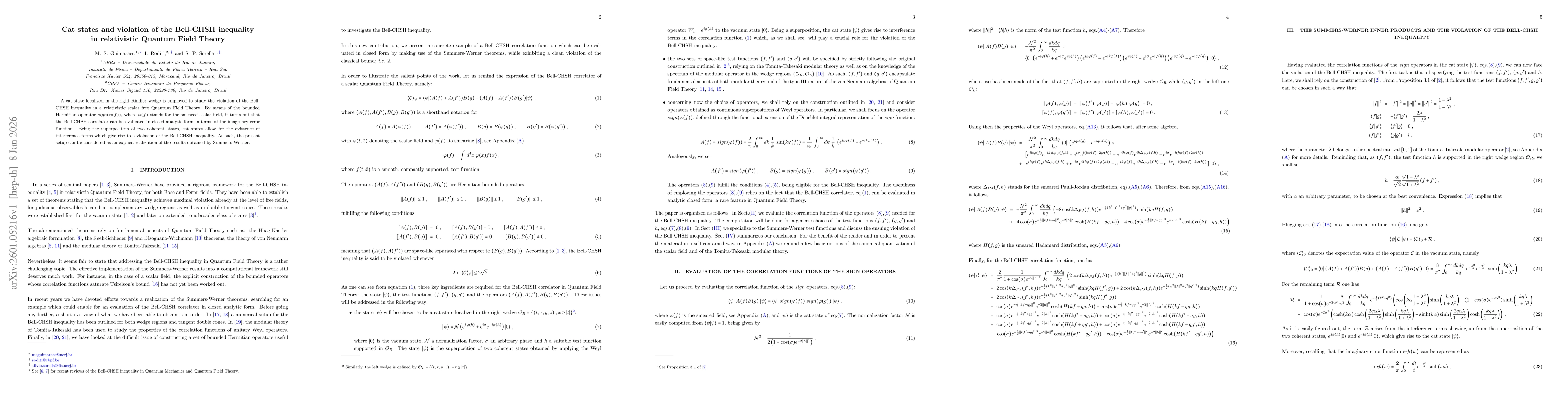 Thumbnail for Cat states and violation of the Bell-CHSH inequality in relativistic Quantum Field Theory