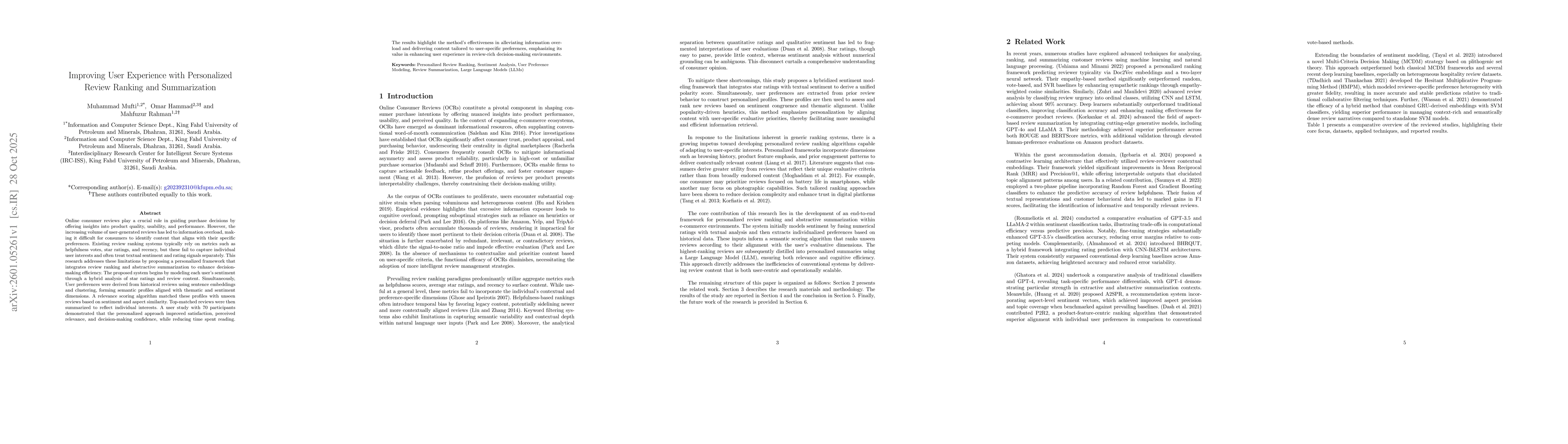 Thumbnail for Improving User Experience with Personalized Review Ranking and Summarization