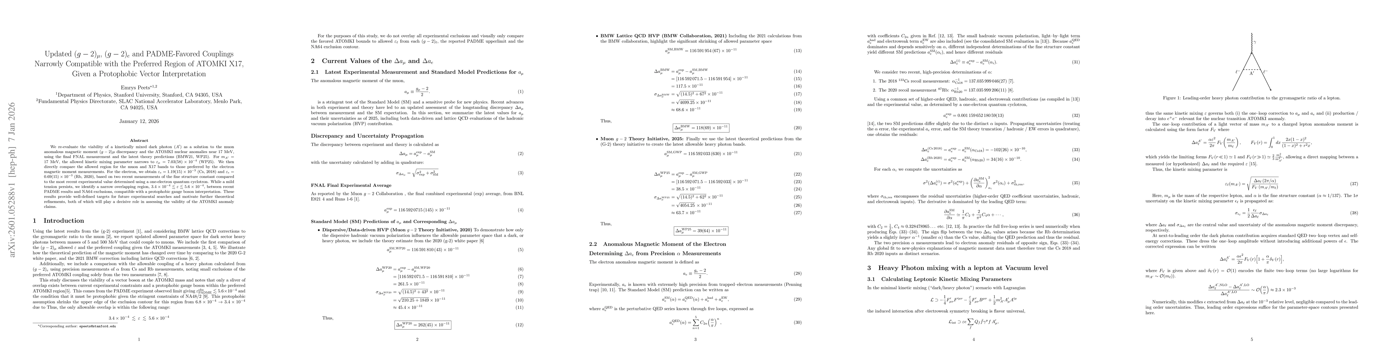 Thumbnail for Updated $(g-2)_μ$, $(g-2)_e$ and PADME-Favored Couplings Narrowly Compatible with the Preferred Region of ATOMKI X17, Given a Protophobic Vector Interpretation