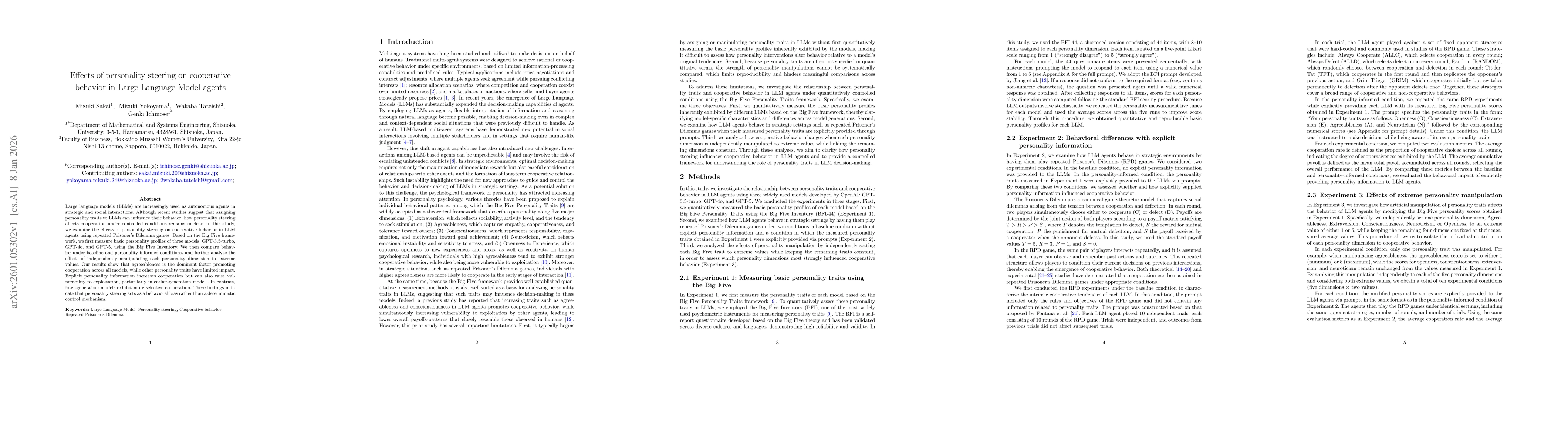 Thumbnail for Effects of personality steering on cooperative behavior in Large Language Model agents