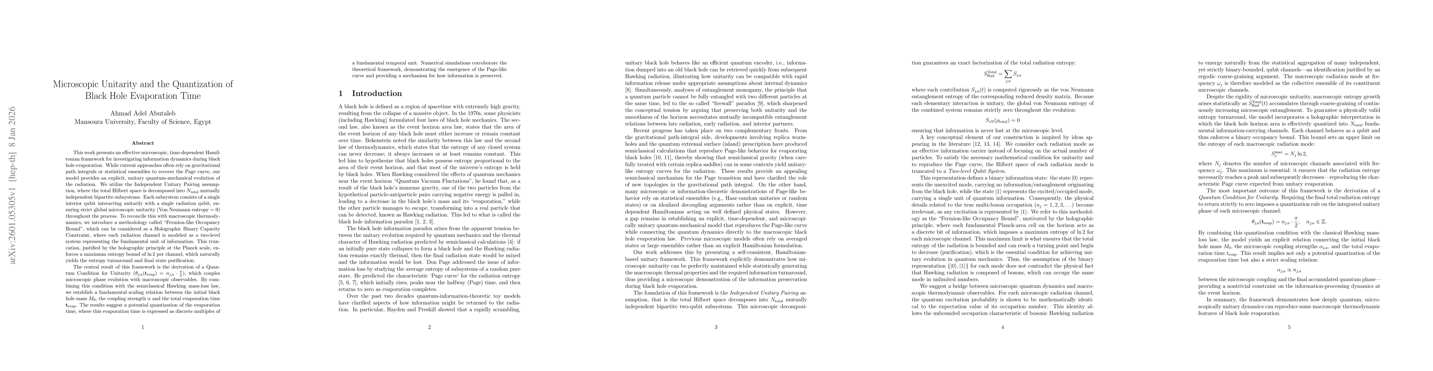 Thumbnail for Microscopic Unitarity and the Quantization of Black Hole Evaporation Time