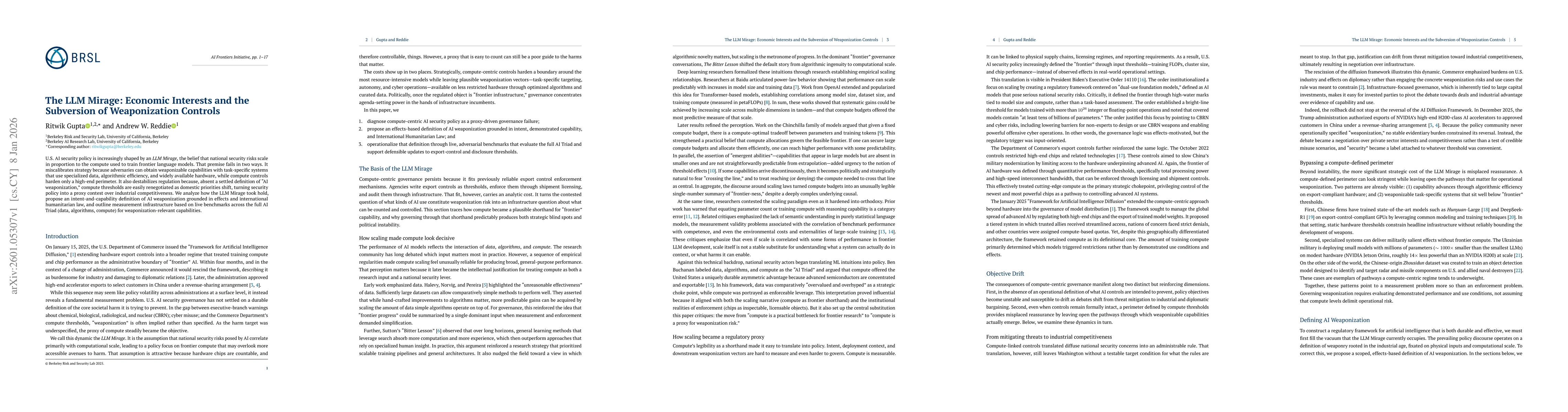Thumbnail for The LLM Mirage: Economic Interests and the Subversion of Weaponization Controls
