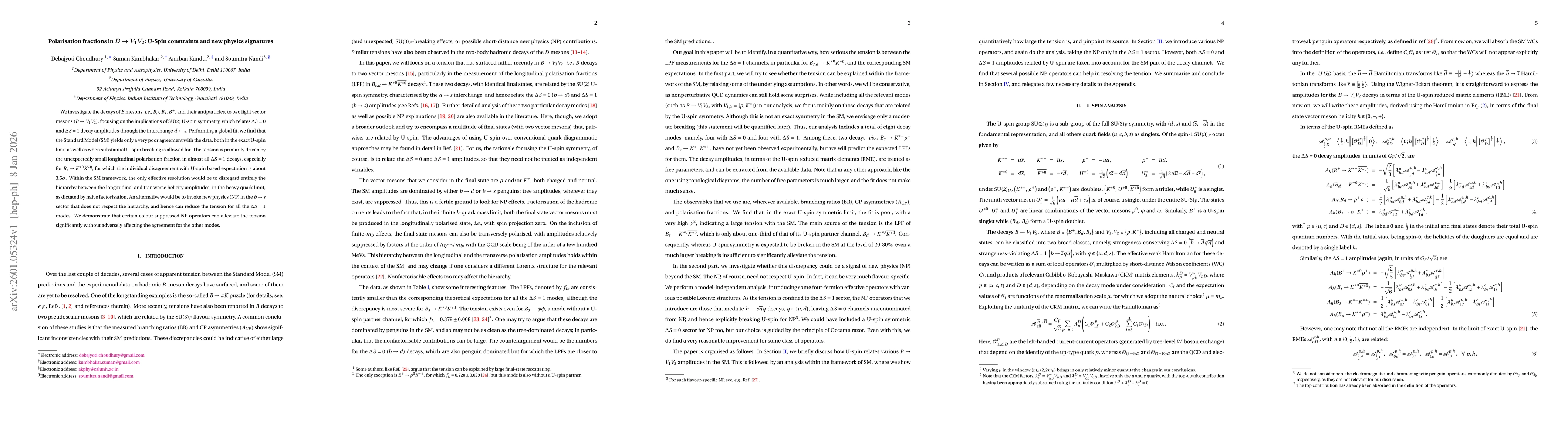 Thumbnail for Polarisation fractions in $B\to V_1 V_2$: U-Spin constraints and new physics signatures