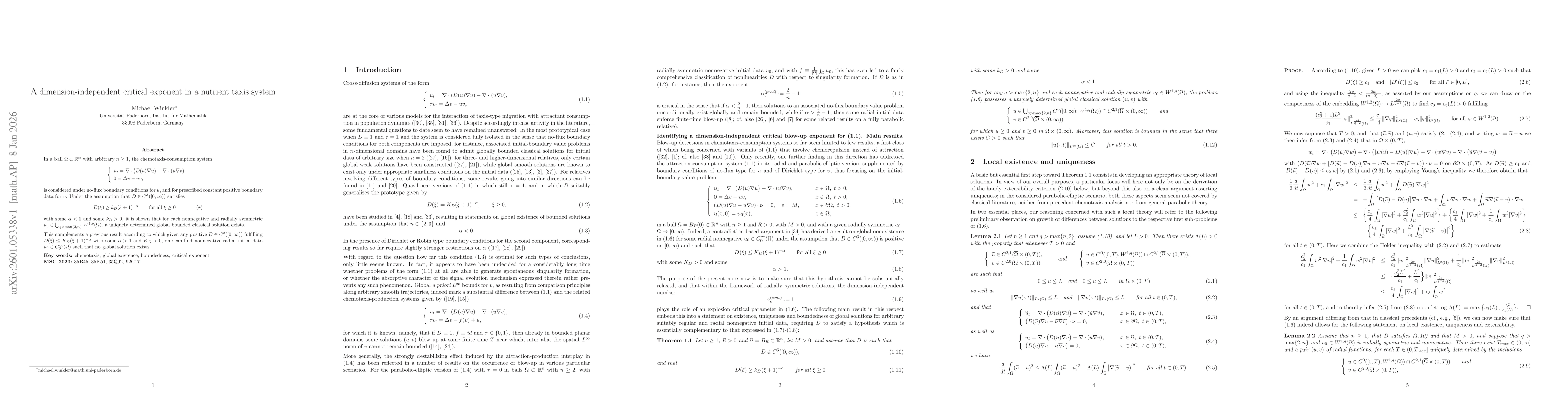 Thumbnail for A dimension-independent critical exponent in a nutrient taxis system