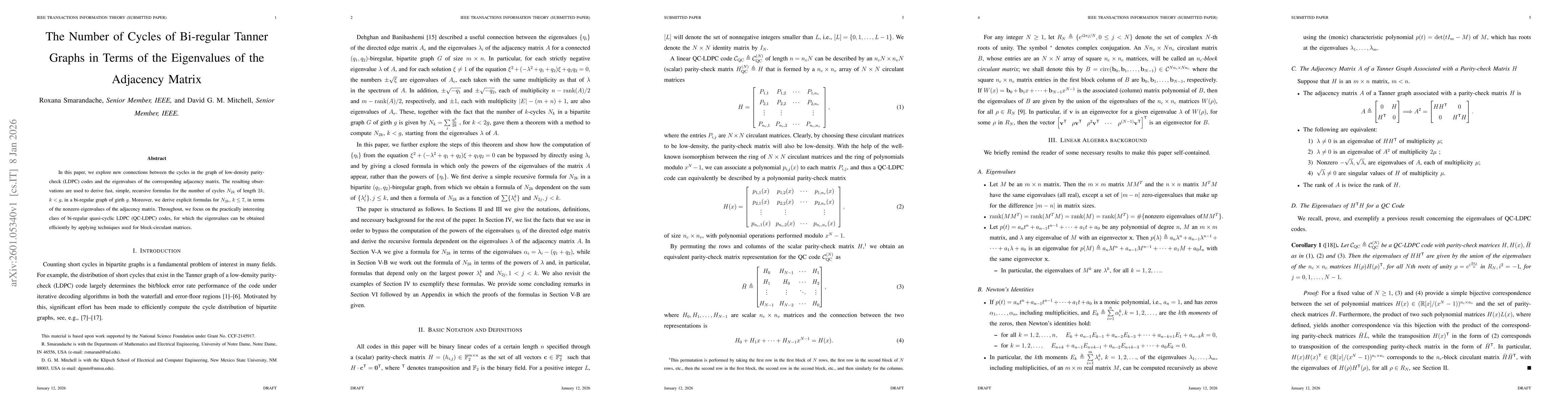 Thumbnail for The Number of Cycles of Bi-regular Tanner Graphs in Terms of the Eigenvalues of the Adjacency Matrix