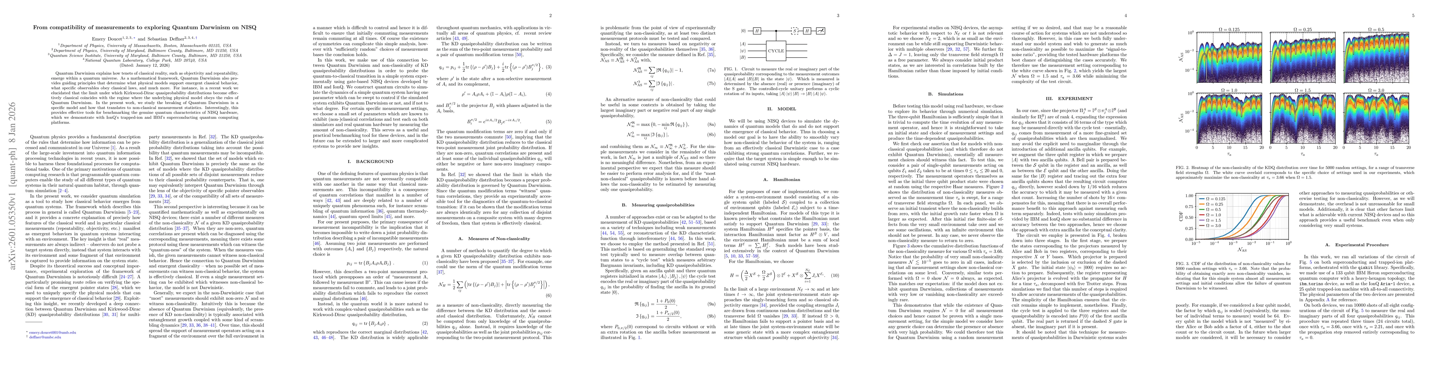 Thumbnail for From compatibility of measurements to exploring Quantum Darwinism on NISQ