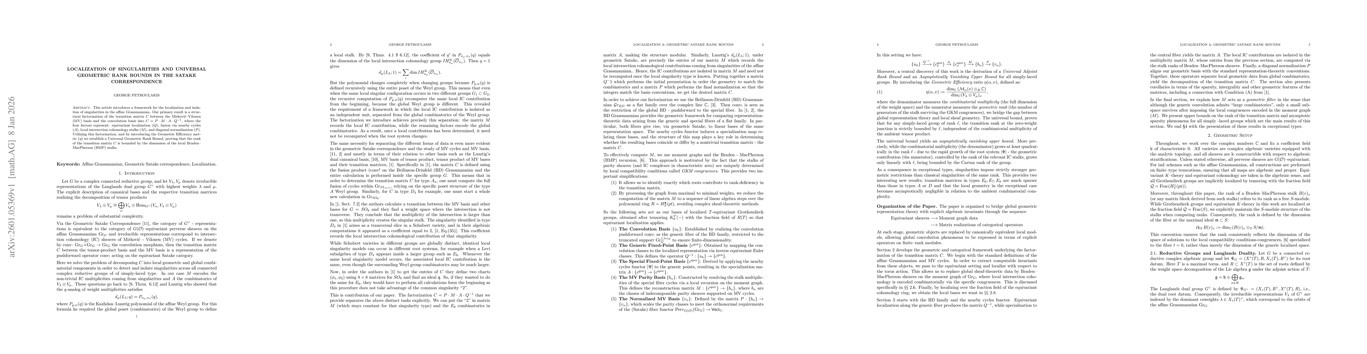 Thumbnail for Localization of Singularities and Universal Geometric Rank Bounds in the Satake Correspondence