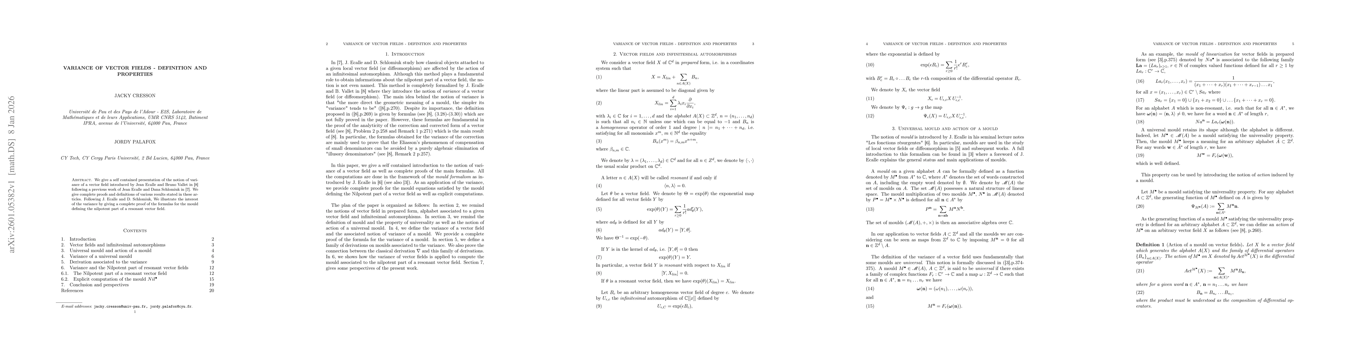 Thumbnail for Variance of vector fields -- Definition and properties
