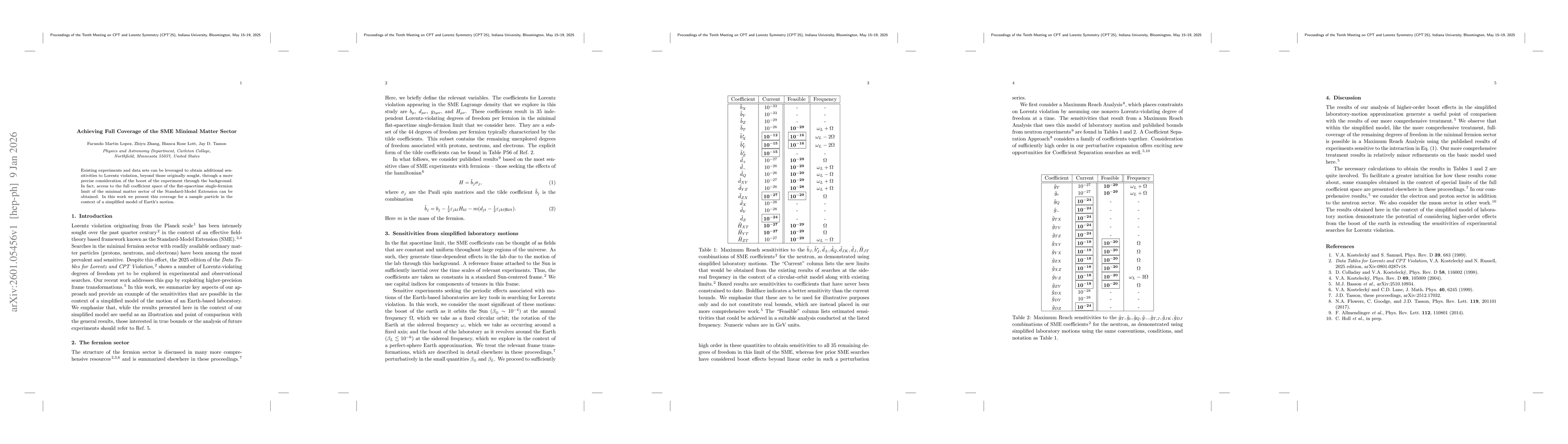 Thumbnail for Achieving Full Coverage of the SME Minimal Matter Sector