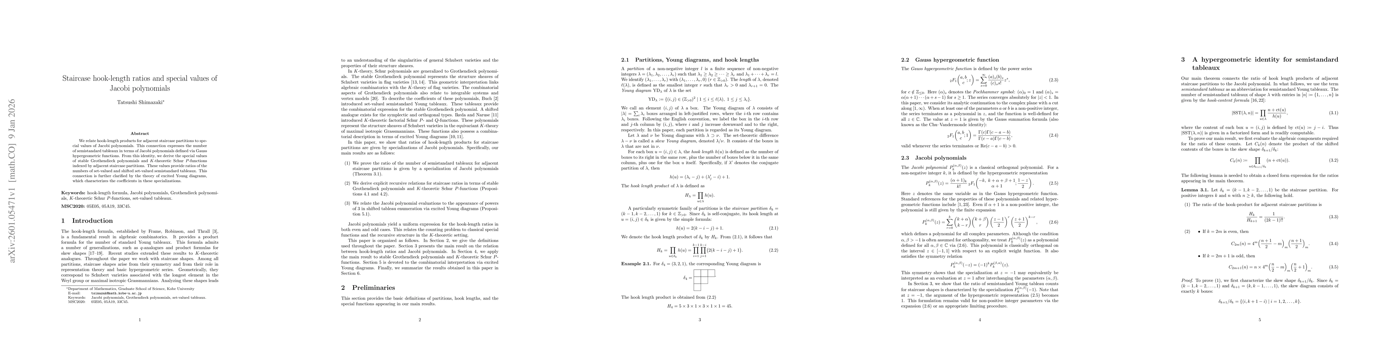 Thumbnail for Staircase hook-length ratios and special values of Jacobi polynomials