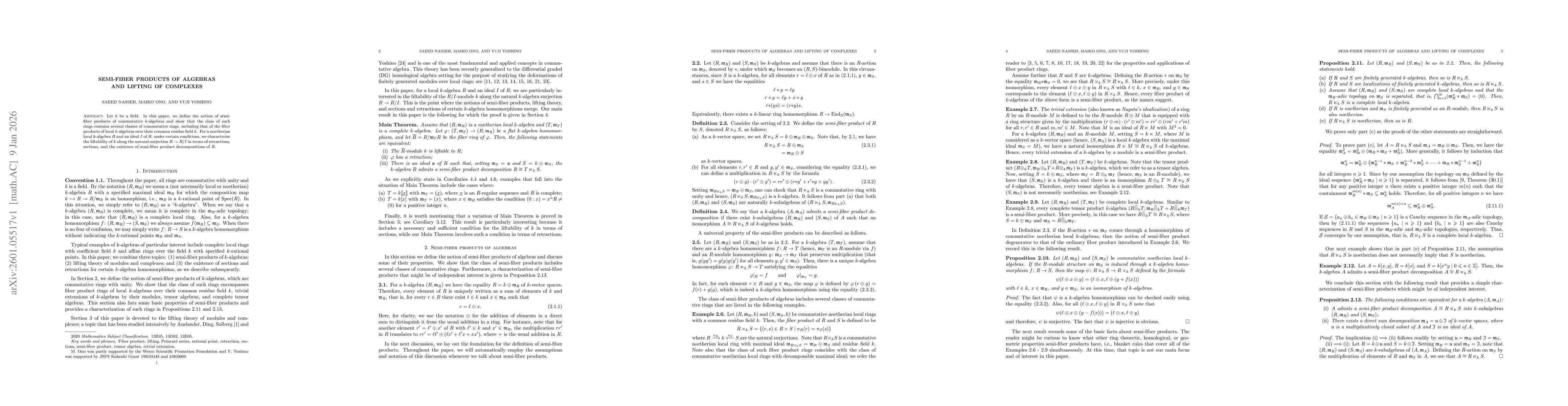 Thumbnail for Semi-fiber products of algebras and lifting of complexes