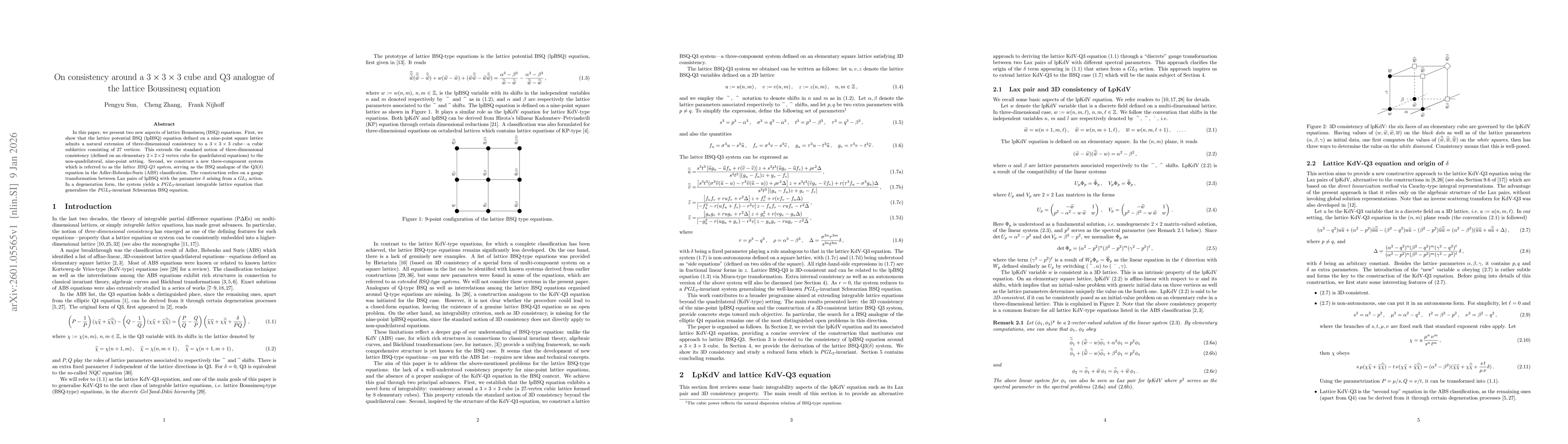 Thumbnail for On consistency around a $3 \times 3\times 3$ cube and Q3 analogue of the lattice Boussinesq equation