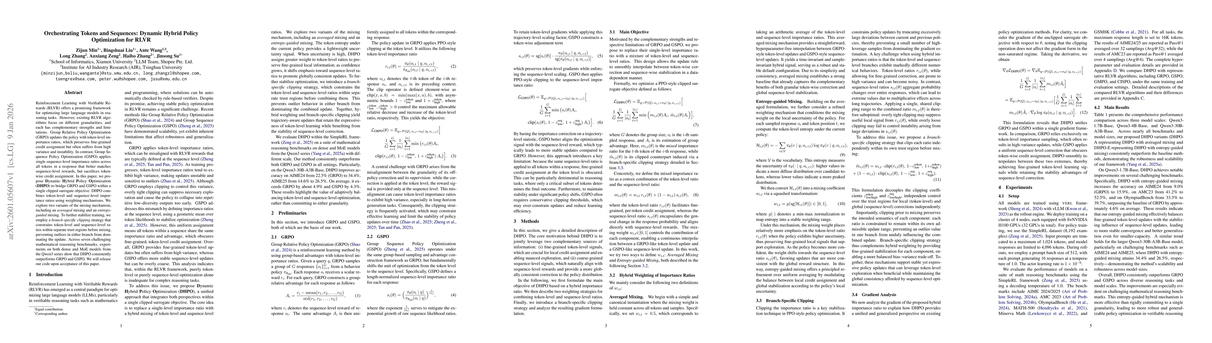 Thumbnail for Orchestrating Tokens and Sequences: Dynamic Hybrid Policy Optimization for RLVR