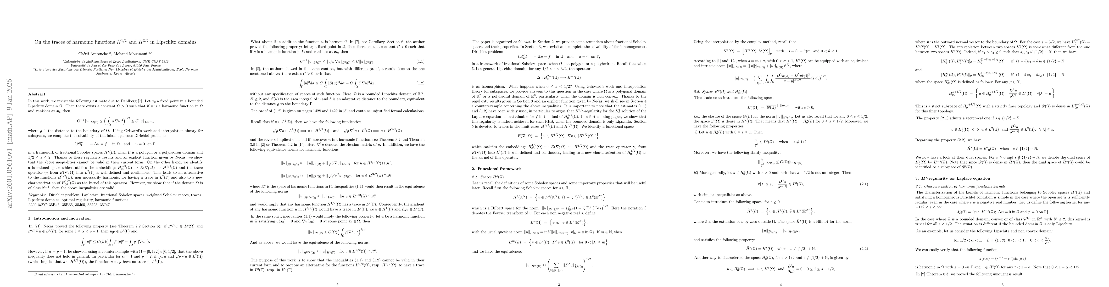 Thumbnail for On the traces of harmonic functions $H^{1/2}$ and $H^{3/2}$ in Lipschitz domains