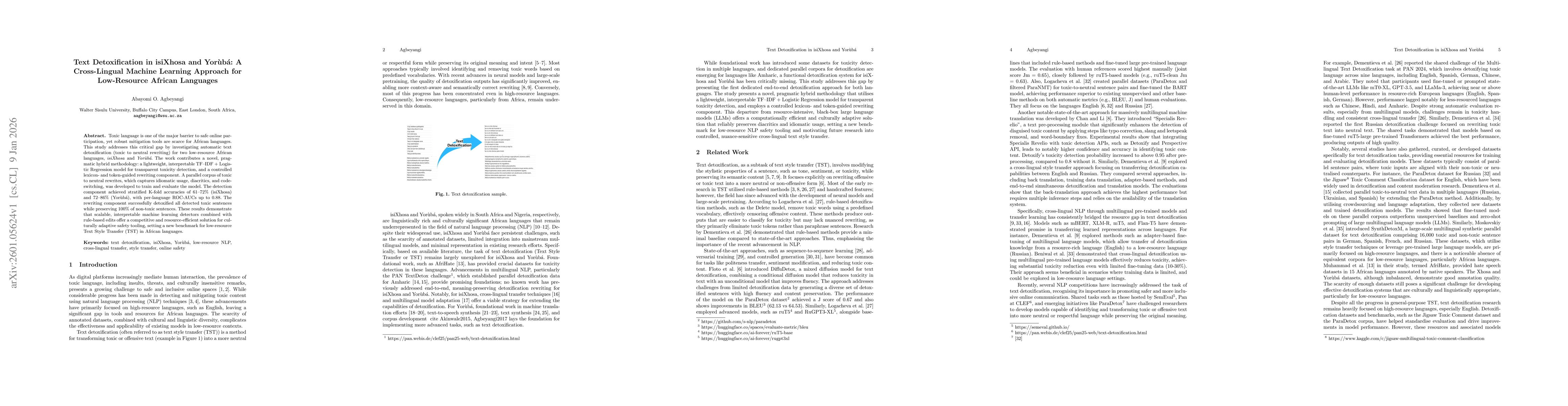 Thumbnail for Text Detoxification in isiXhosa and Yorùbá: A Cross-Lingual Machine Learning Approach for Low-Resource African Languages