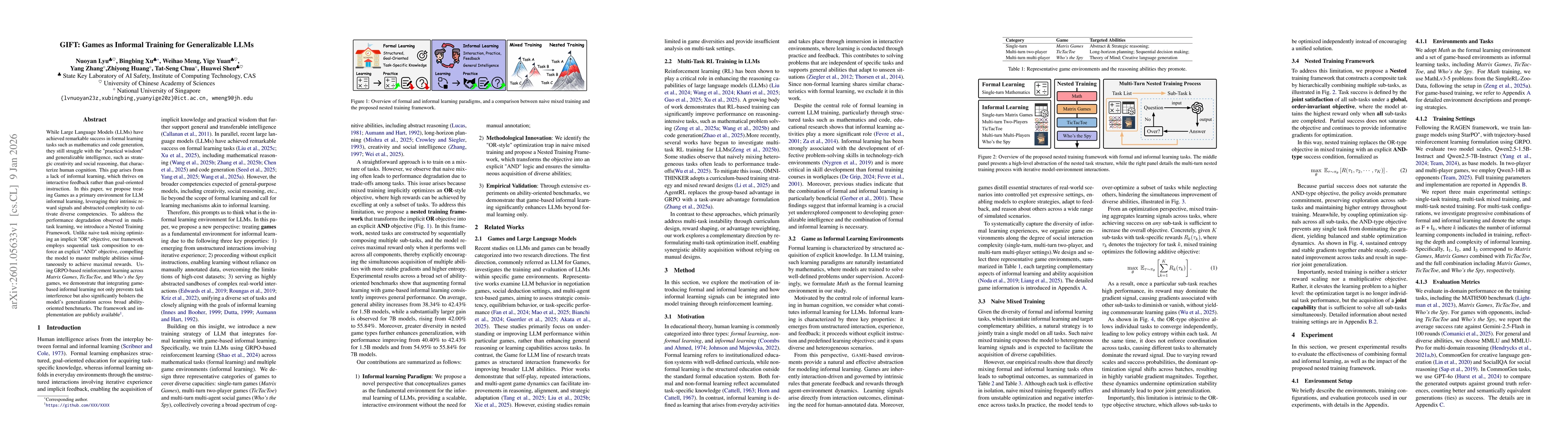 Thumbnail for GIFT: Games as Informal Training for Generalizable LLMs
