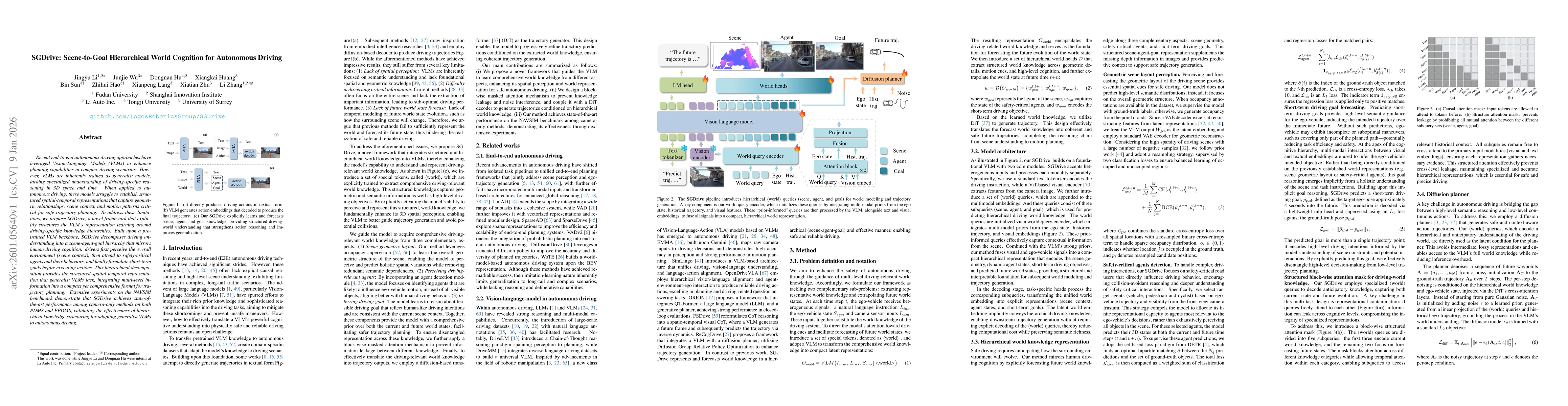 Thumbnail for SGDrive: Scene-to-Goal Hierarchical World Cognition for Autonomous Driving